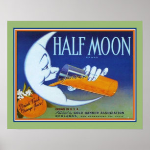 Poster étiquette orange de caisse de demi-lune des années