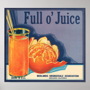 Poster Étiquette orange de caisse de fruit de plein jus