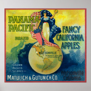 Poster Étiquette Pacifique de caisse du Panama Apple