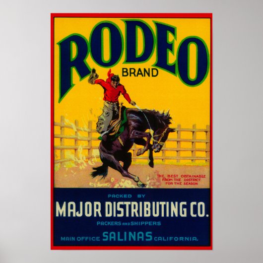 Poster Étiquette Rodeo VegetableSalinas, CA (Devant)