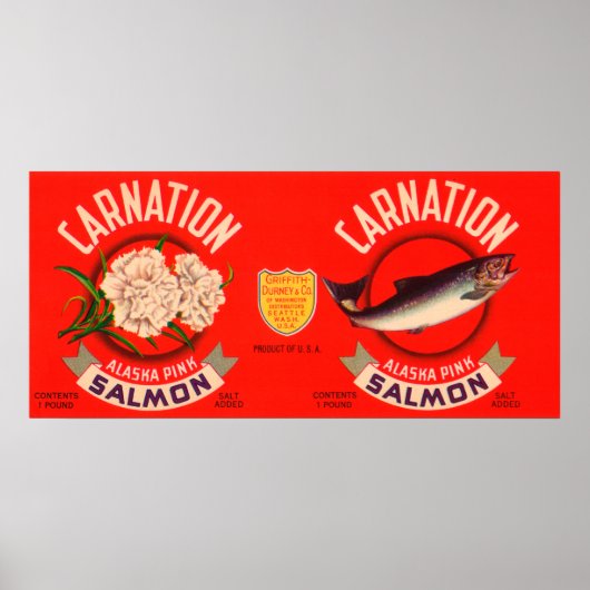 Poster Étiquette Saumon de marque Carnation - Seattle, WA (Devant)