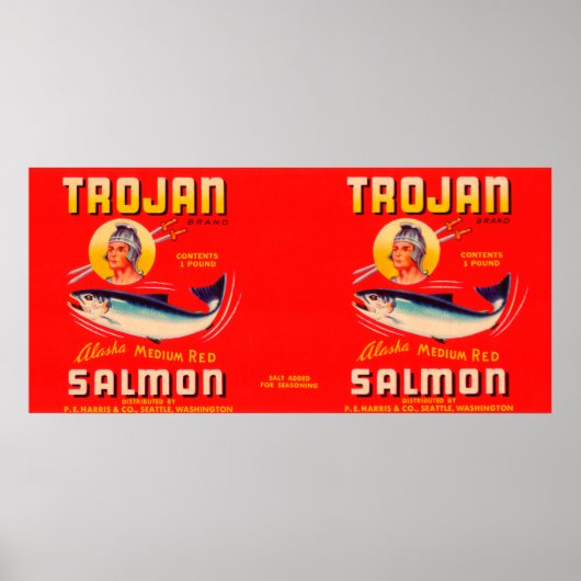 Poster Étiquette Saumon de marque Trojan - Rouge (Devant)