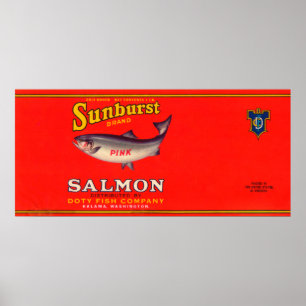 Poster Étiquette Saumon Sunburst