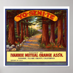 Poster Étiquette vintage Yo-Semi-Te Orange
