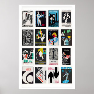 Poster Étiquettes de boîte d'allumettes noires en grille,