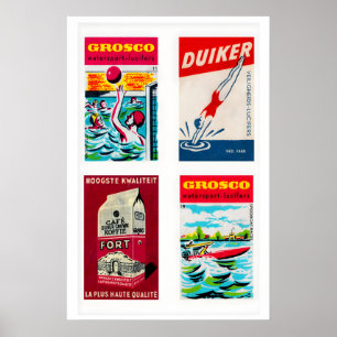 Poster Étiquettes de boîte d'allumettes Red Dutch en gril