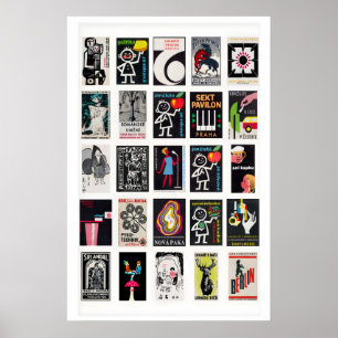 Poster Étiquettes de boîtes d'allumettes rétro noires, ar