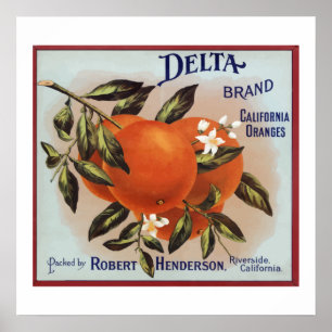 Poster Étiquettes de fruits de marque Delta Oranges