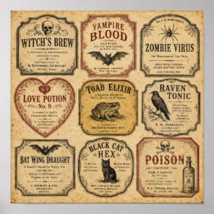 Poster Étiquettes de potions vintage pour apothicaire d'H