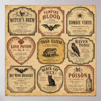 Poster Étiquettes de potions vintage pour apothicaire d'H