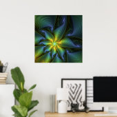 Poster Etoile Abstraite, Bleu brillant Vert Or Fractal Ar (Bureau à domicile)