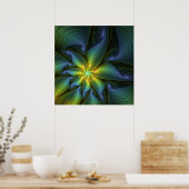 Poster Etoile Abstraite, Bleu brillant Vert Or Fractal Ar (Cuisine)
