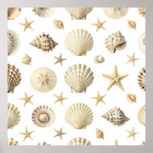 Poster Étoile de mer coquillage côtier motif sans couture