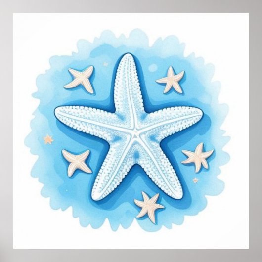 Poster Étoile de mer en bleu (Devant)