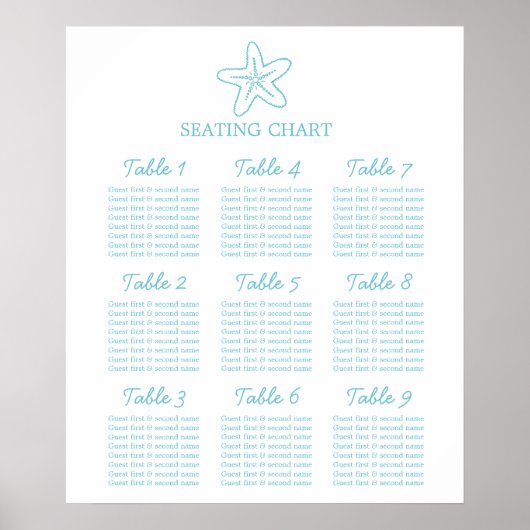 Poster Étoile de mer Planificateur de Table de Mariage 1- (Devant)