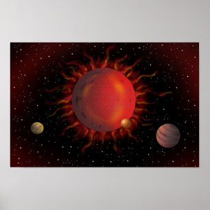 Poster Étoile géante rouge en combustion et planètes atti