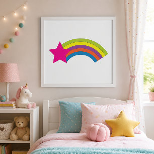 Poster Étoile rose néon et arc-en-ciel fantaisiste coloré