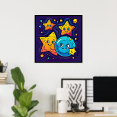 Poster Étoiles amusantes et mignonnes avec la Lune dans l (Bureau à domicile)