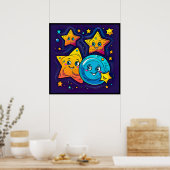 Poster Étoiles amusantes et mignonnes avec la Lune dans l (Cuisine)