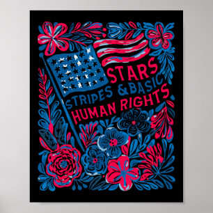 Poster Étoiles Bandes Droits de l'Homme 4 Juillet Floral