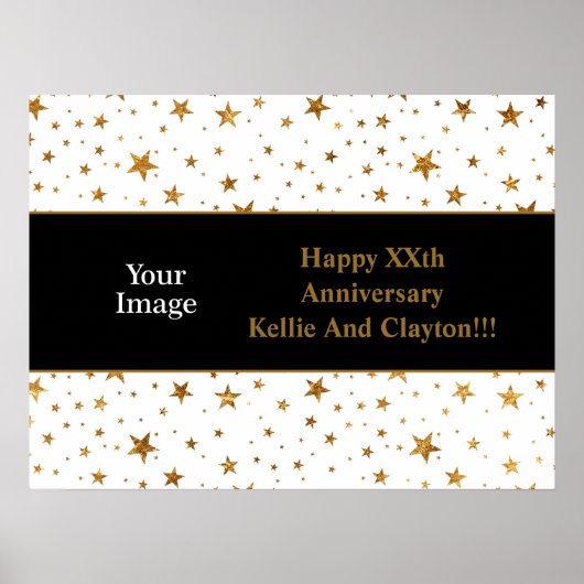Poster Étoiles Blanches/Dorées Avec Message/Photo Anniver (Devant)