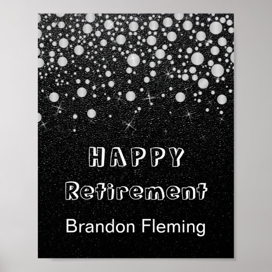 Poster Étoiles Confetti Argent Retraite sur Noir (Devant)