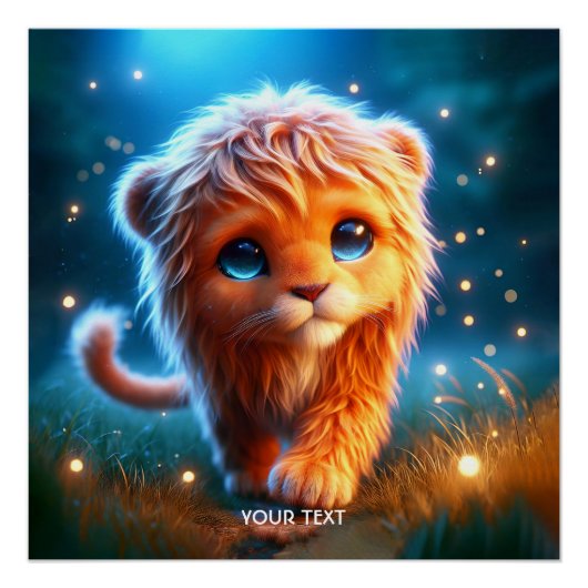 Poster Étoiles De Cute Lion Imaginaire (Devant)