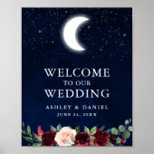 Poster Étoiles de lune céleste Mariage floral Bienvenue (Devant)
