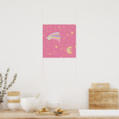 Poster Étoiles douces et lune sur rose (Cuisine)