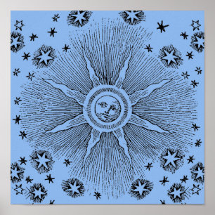 Poster Étoiles du Soleil Ciel Nocturne Antique Zodiaque M