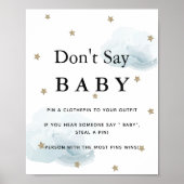 Poster Etoiles et nuages bleus Baby shower Ne pas dire bé (Devant)