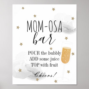 Poster Etoiles et nuages gris Baby shower Maman-osa Bar
