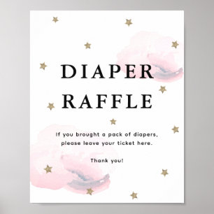 Poster Étoiles et nuages roses Baby shower Déchets Raffle