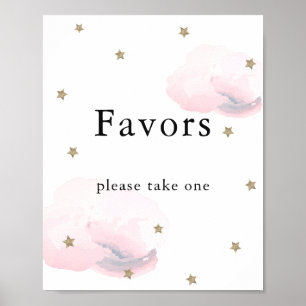 Poster Étoiles et nuages roses Baby shower Faveurs Signer