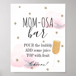 Poster Etoiles et nuages roses Baby shower Maman-osa Bar