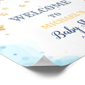 Poster Etoiles Planète Nuages Baby shower bleu (Coin)