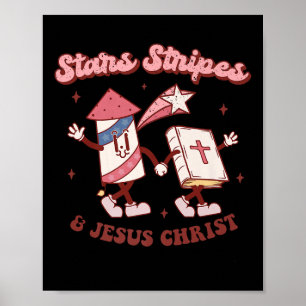 Poster Étoiles Rayures Jésus-Christ Chrétien 4 Juillet Am