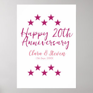 Poster étoiles roses joyeux 20e anniversaire de mariage t