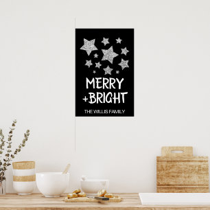 Poster Étoiles scintillantes de Noël Nom de famille joyeu