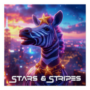 Poster Étoiles sur bandes avec ZEBRA ZANZIBAR