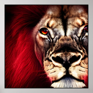 Poster Étonnant Lion mâle sauvage de fleur