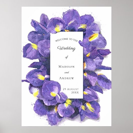 Poster Étonnant violet Irises Aquarelle Floral Mariage (Devant)