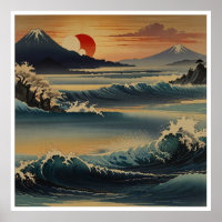 étonnantes montagnes japonaises aquarelle art mur