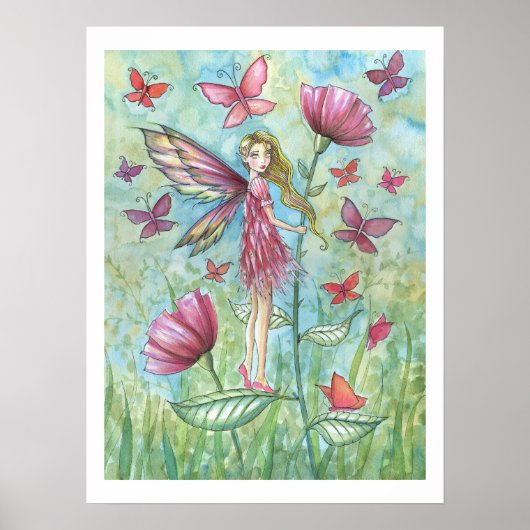 Poster Étranges Pavots d'Été Fée de Fleur et Papillon (Devant)