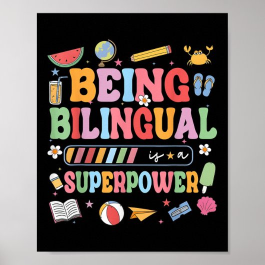 Poster Être Bilingue Est Une Superpuissance Drôle Retour (Devant)