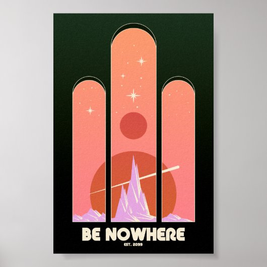 Poster Être nulle part Scifi Imaginaire Retro Psychedelic (Devant)