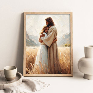 Poster Étreinte de guérison, Jésus serrant une fille, Jés