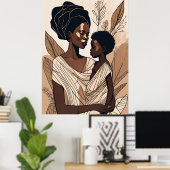 Poster Étreinte élégante d'une mère et d'un fils afro (Bureau à domicile)