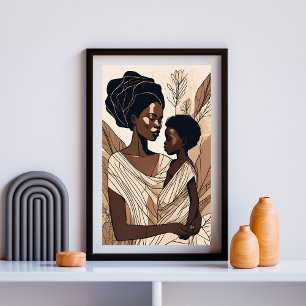 Poster Étreinte élégante d'une mère et d'un fils afro