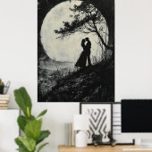 Poster Étreinte Romantique au Clair de Lune - Style Charb (Bureau à domicile)